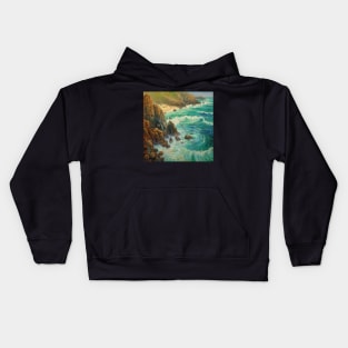 Rough Sea at Porthcurno, Cornwall Kids Hoodie